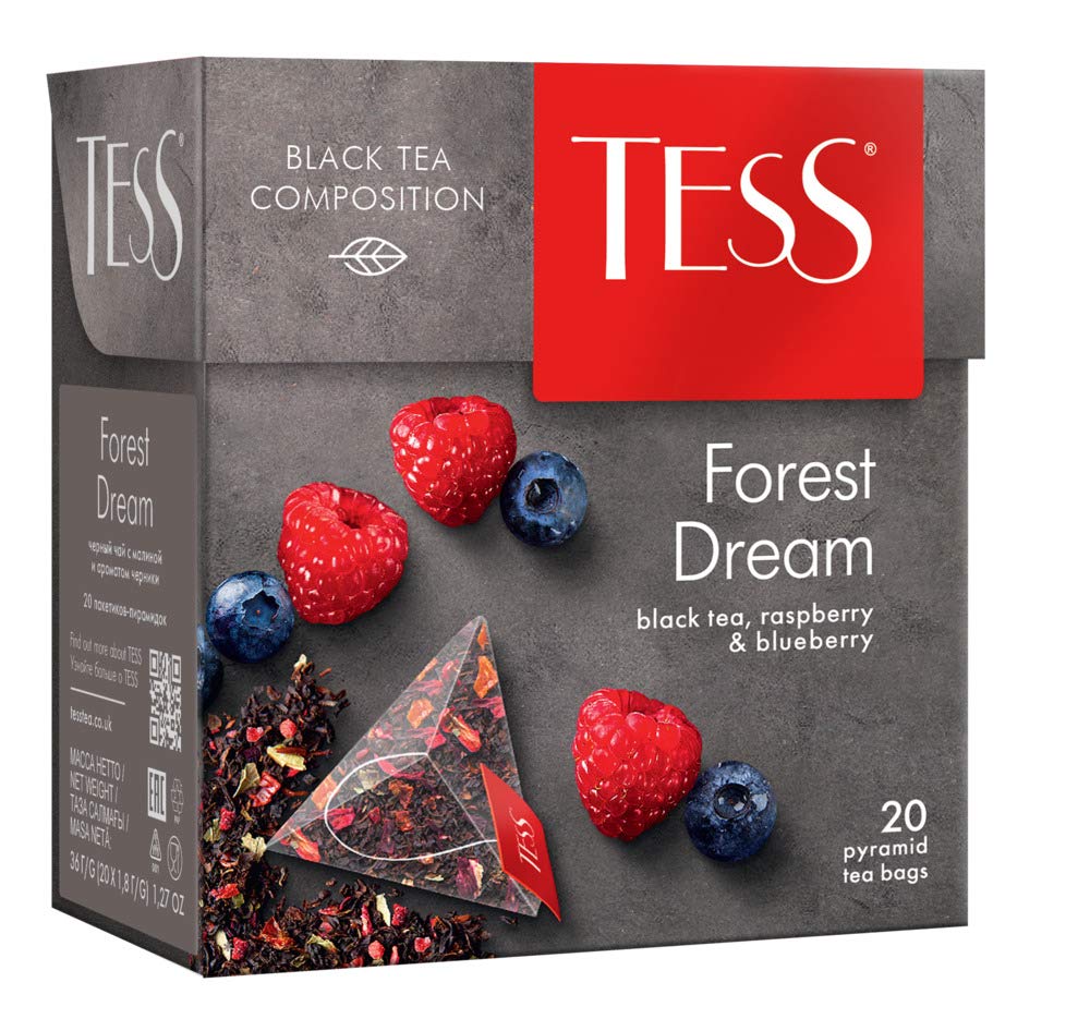 Tess Forest Dream Black Tea Composition Raspberry And Blueberry Leaf Tea In 20 Pyramid Sachets