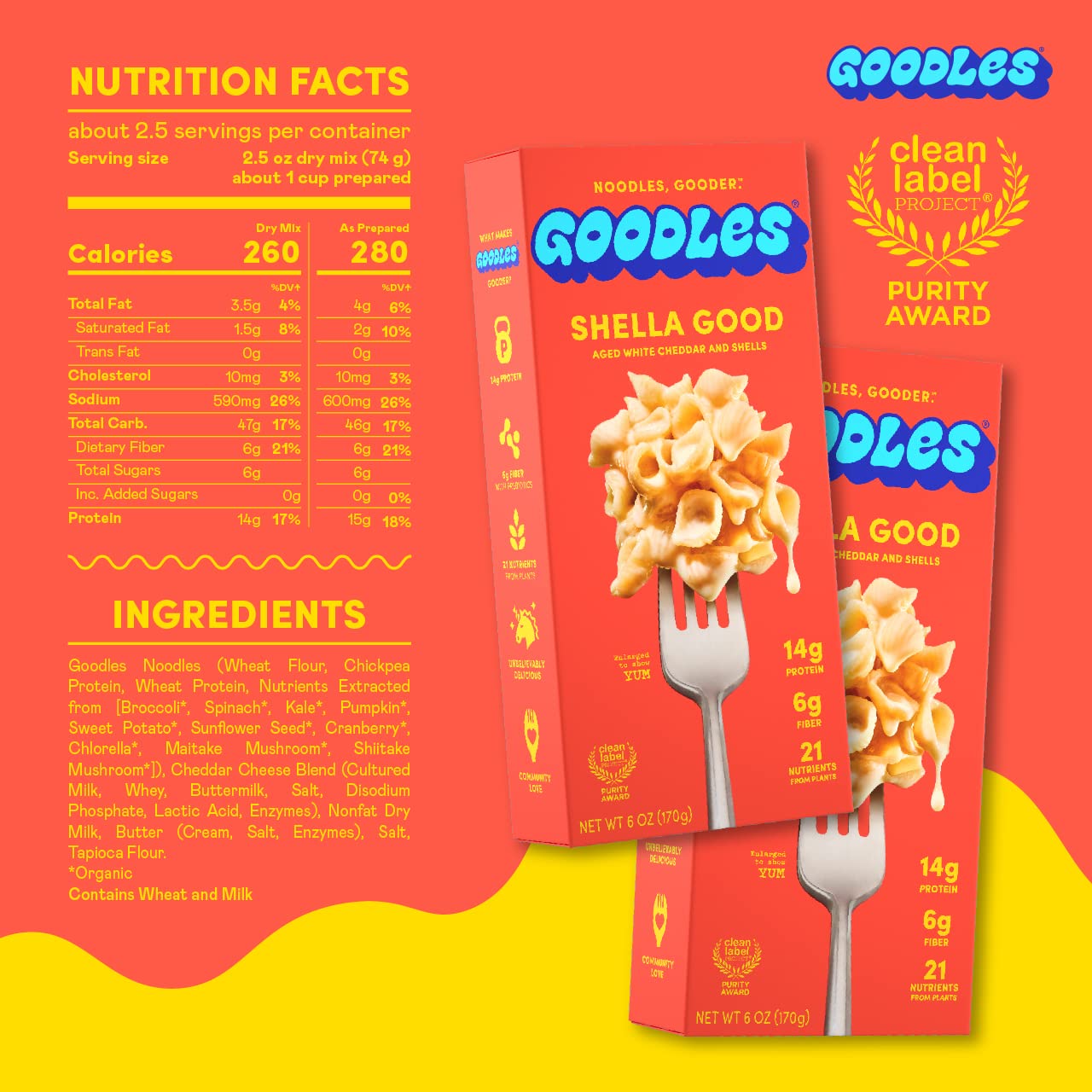 Goodles Shella Good Aged White Cheddar And Shells Pasta - Nutrient Packed With Real Cheese, Fiber, Protein, Prebiotics, Plants,