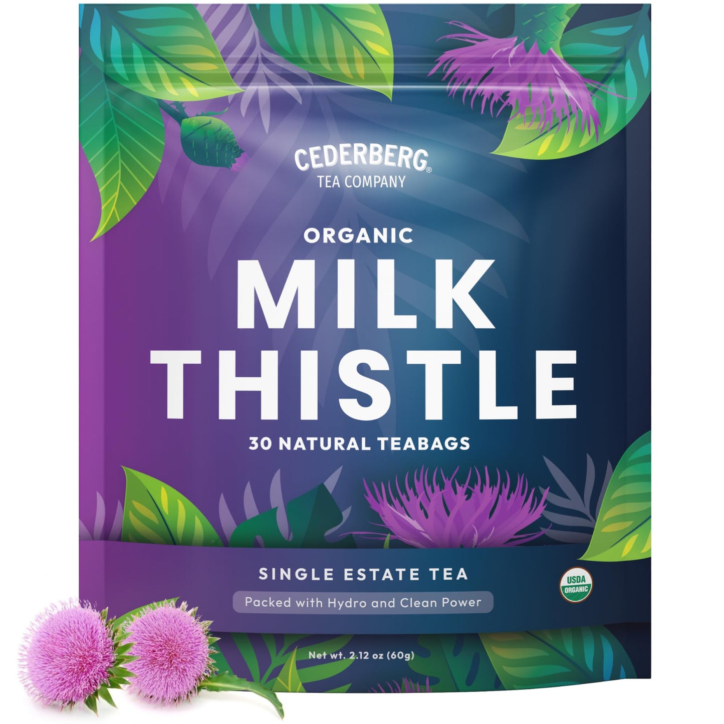 Cederberg Tea Company Organic Milk Thistle Tea - 30 Tea Bags | Organic Herbal Tea From Single Oriflavor Blend | Eco-Friendly Tea Bags | Non-Gmo Energy Blend Free Tea With Zero Sugar