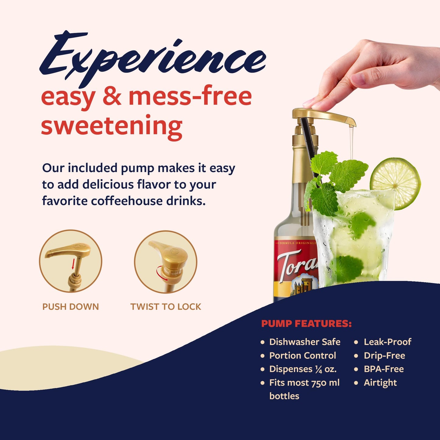 Torani Mojito Mint Syrup, Flavoring for Drinks, 25.4 Fl Oz, Glass Bottle with Pump Included