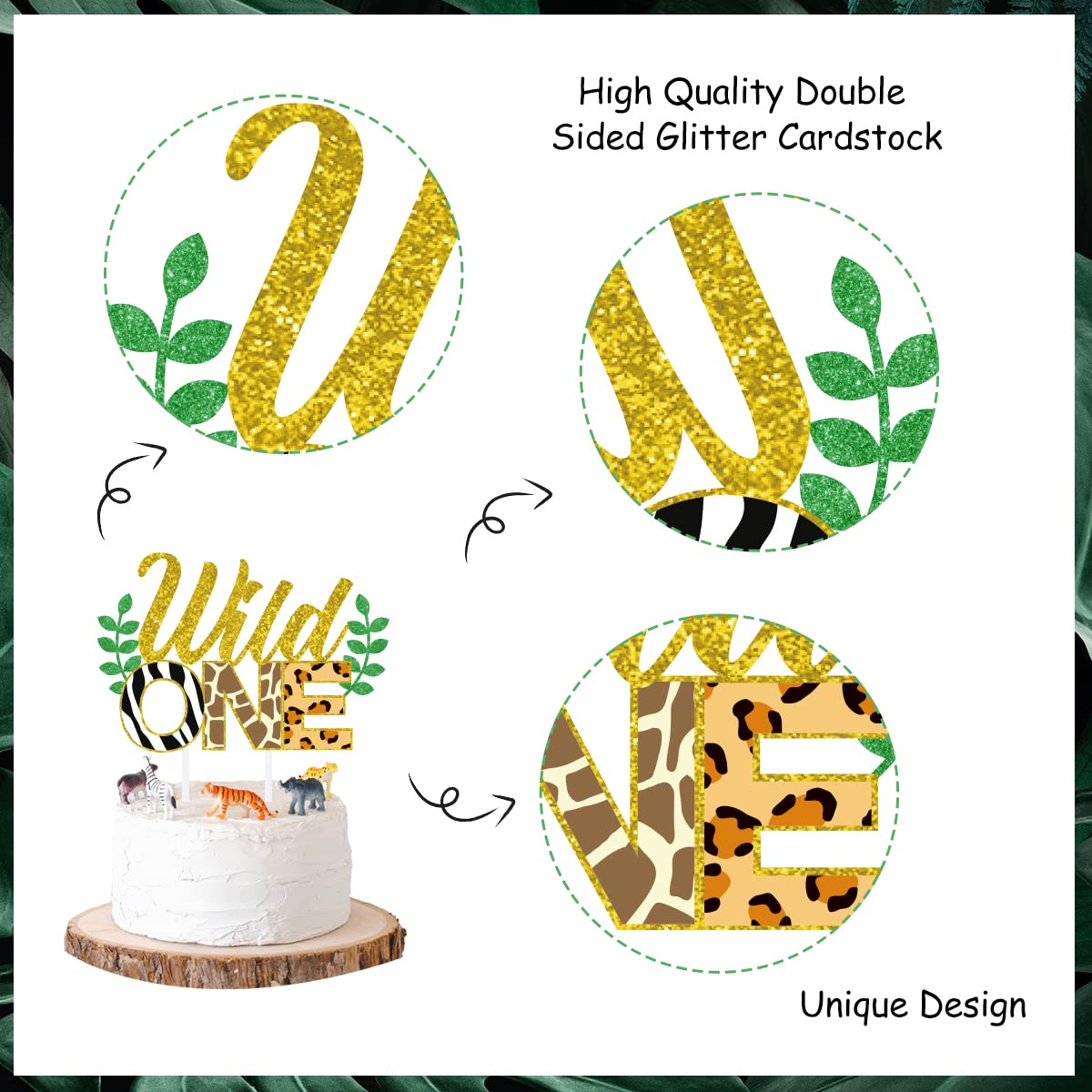 Sursurprise Wild One Cake Topper - Jungle Animals Cupcake Toppers, 25 Pack, First Birthday Decorations, Leopard Cheetah Theme