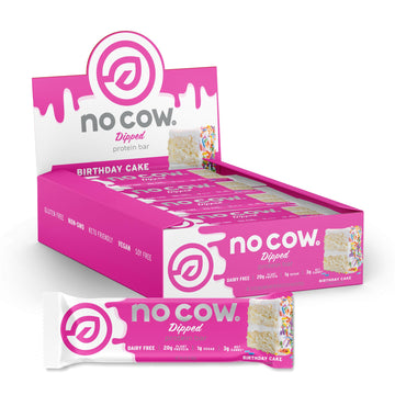 No Cow High Protein Bars, Dipped Birthday Cake - Healthy Snacks, 20G Vegan Protein, High Fiber, Low Sugar, Keto Friendly, Dairy