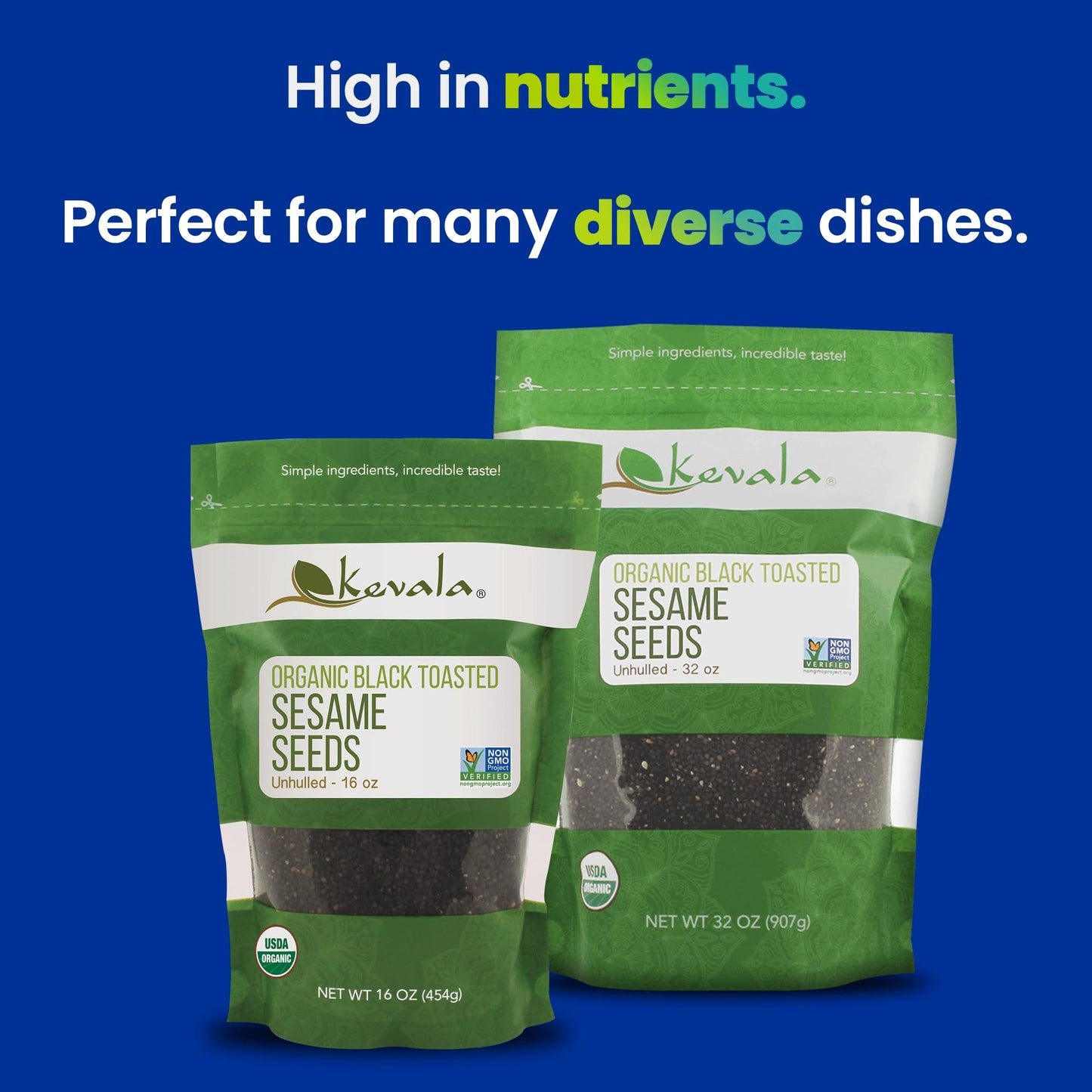 Kevala Organic Black Toasted Sesame Seeds – 16 Oz – 1 Lb – Roasted Sesame Seeds – Gluten Free – Unhulled – Vegan – Non Gmo – Usda Certified