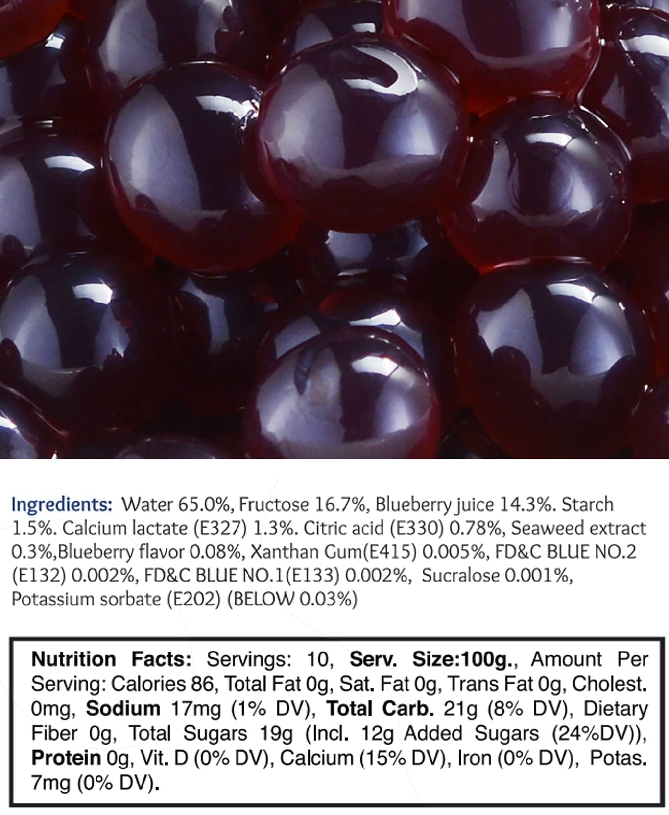 Brexonic Boba Pearls, Blueberry Popping Bursting Boba, Tapioca Pearls For Bubble Tea (Blueberry, 1 Lb 1 Pack)