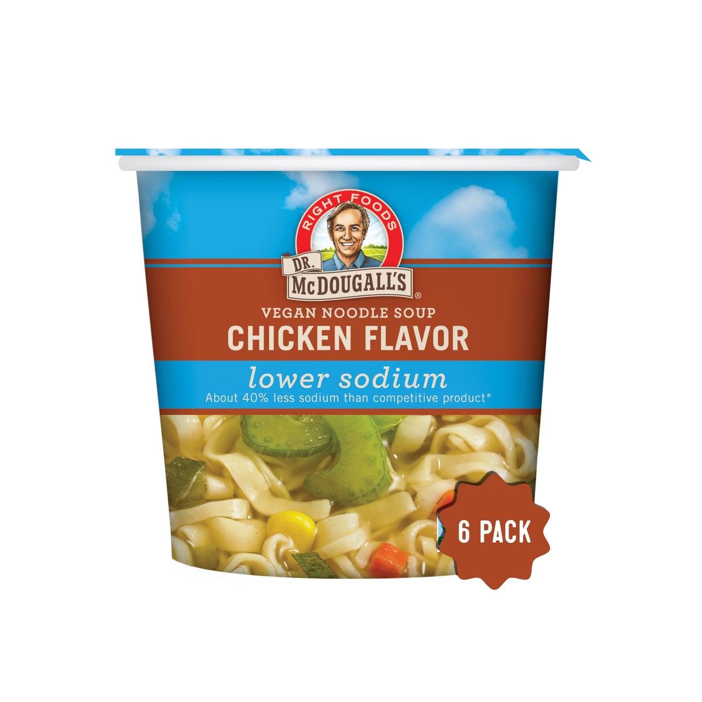 Dr. McDougalls Vegan Chicken Soup - Chicken Noodle Soup - Organic Ramen Noodle Cups - Lower Sodium Vegan Soup with Instant Nood