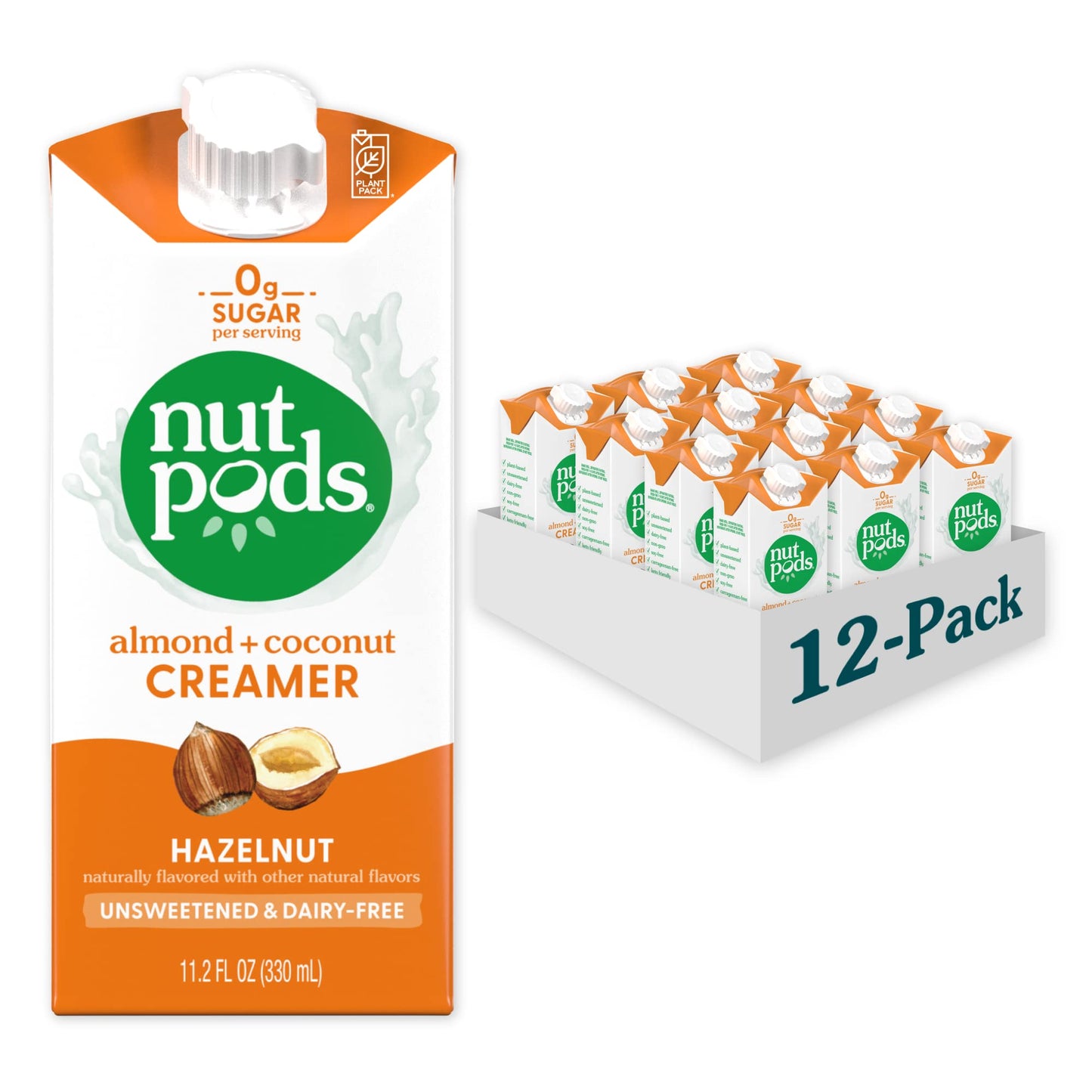 Nutpods Hazelnut Creamer - Unsweetened Non Dairy Creamer Made From Almonds And Coconuts - Keto Creamer, Whole30, Gluten Free, Non-Gmo, Vegan, Sugar Free, Kosher (12-Pack)