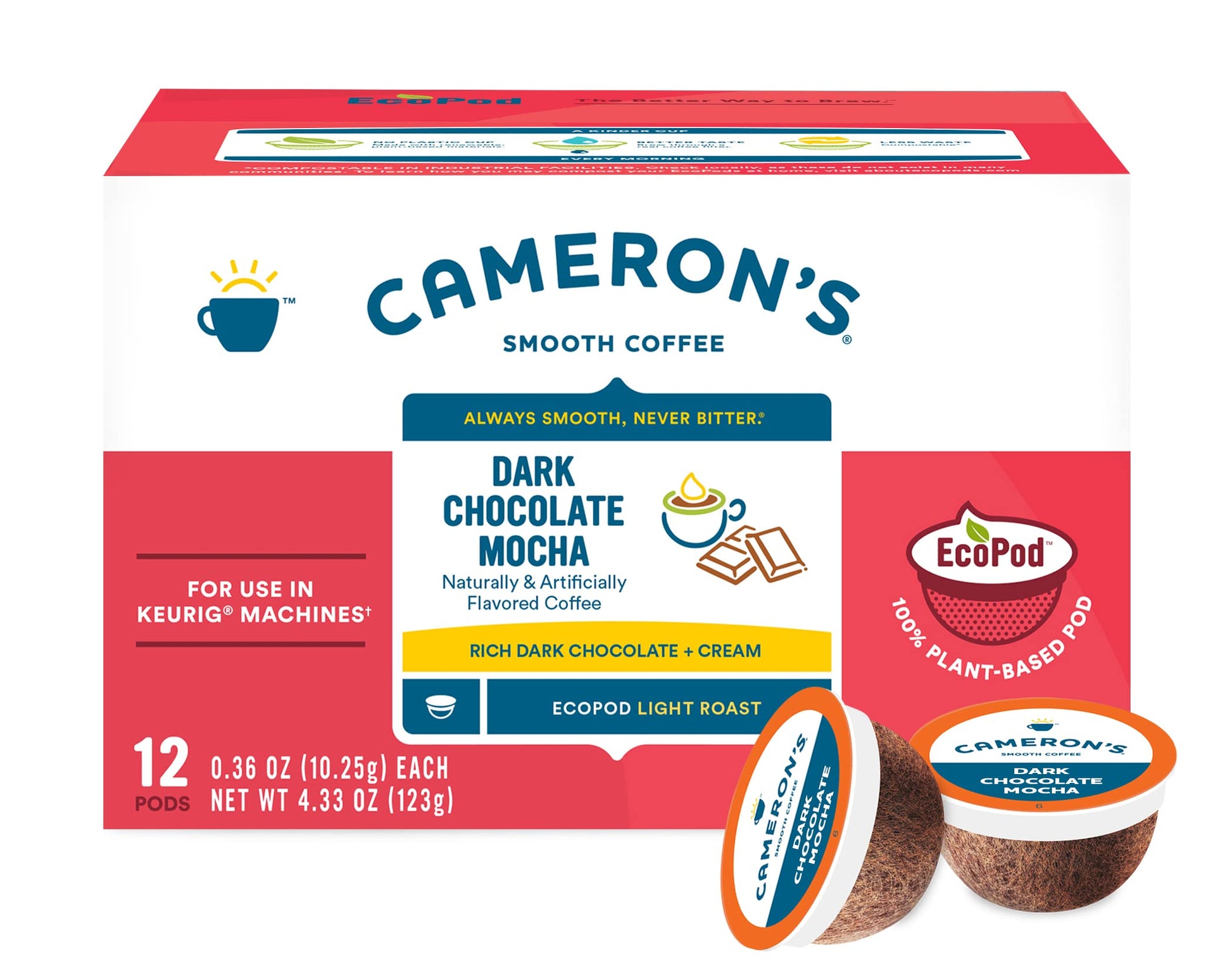 Cameron'S Coffee Dark Chocolate Mocha Flavored Single-Serve Pods, Light Roast, 100% Arabica, 12-Count (Pack Of 6)