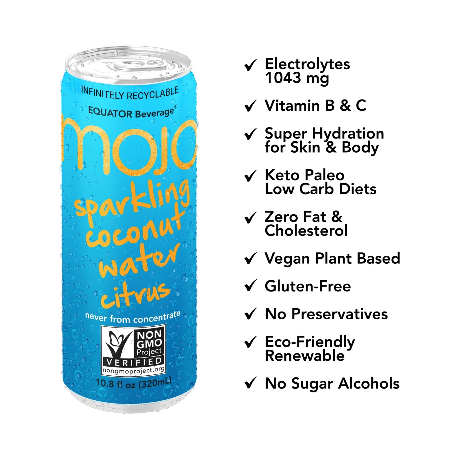 MOJO Sparkling Coconut Water + Citrus | Hydration Drink & Sports Drink | Electrolytes Beverage 1043 mg | Vitamin B & C | Hydrati