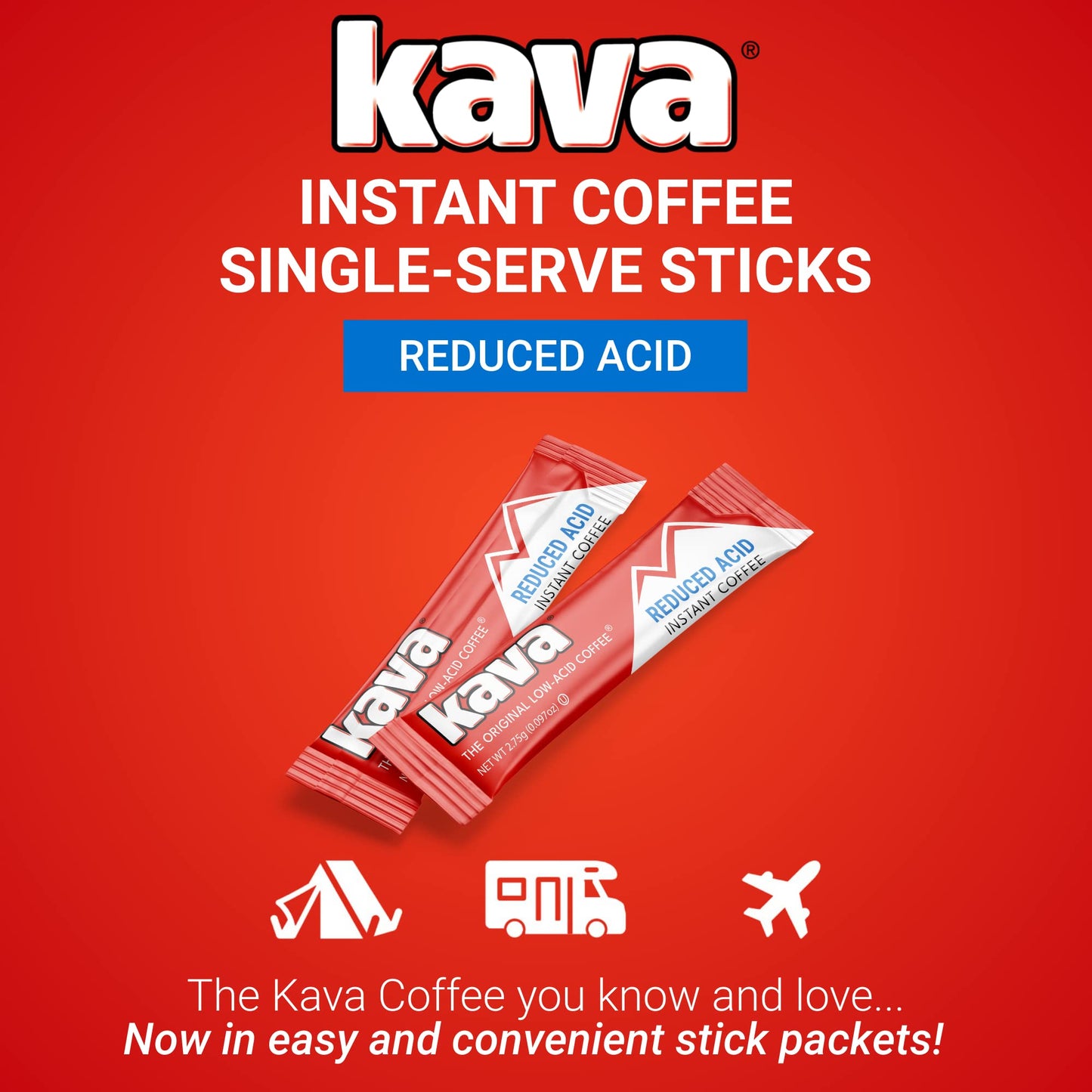 Kava Low Acid Instant Coffee Single Serve Stick Packets, 20 Count