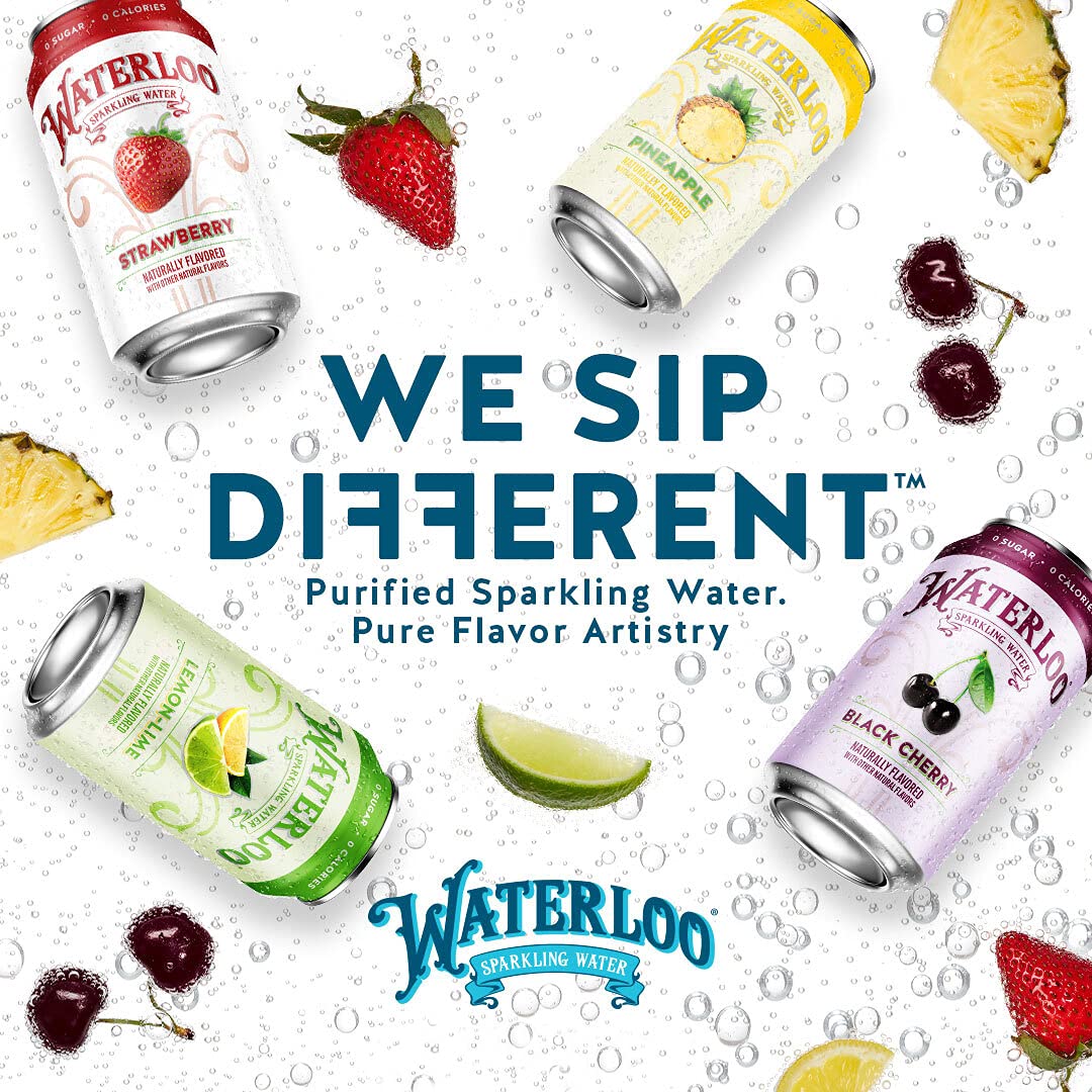 Waterloo Sparkling Water Two-Flavor Pack, 12 Fl Oz Cans, Pack of 16, 8 x Grape, 8 x Strawberry | Zero Calories | Zero Sugar or A