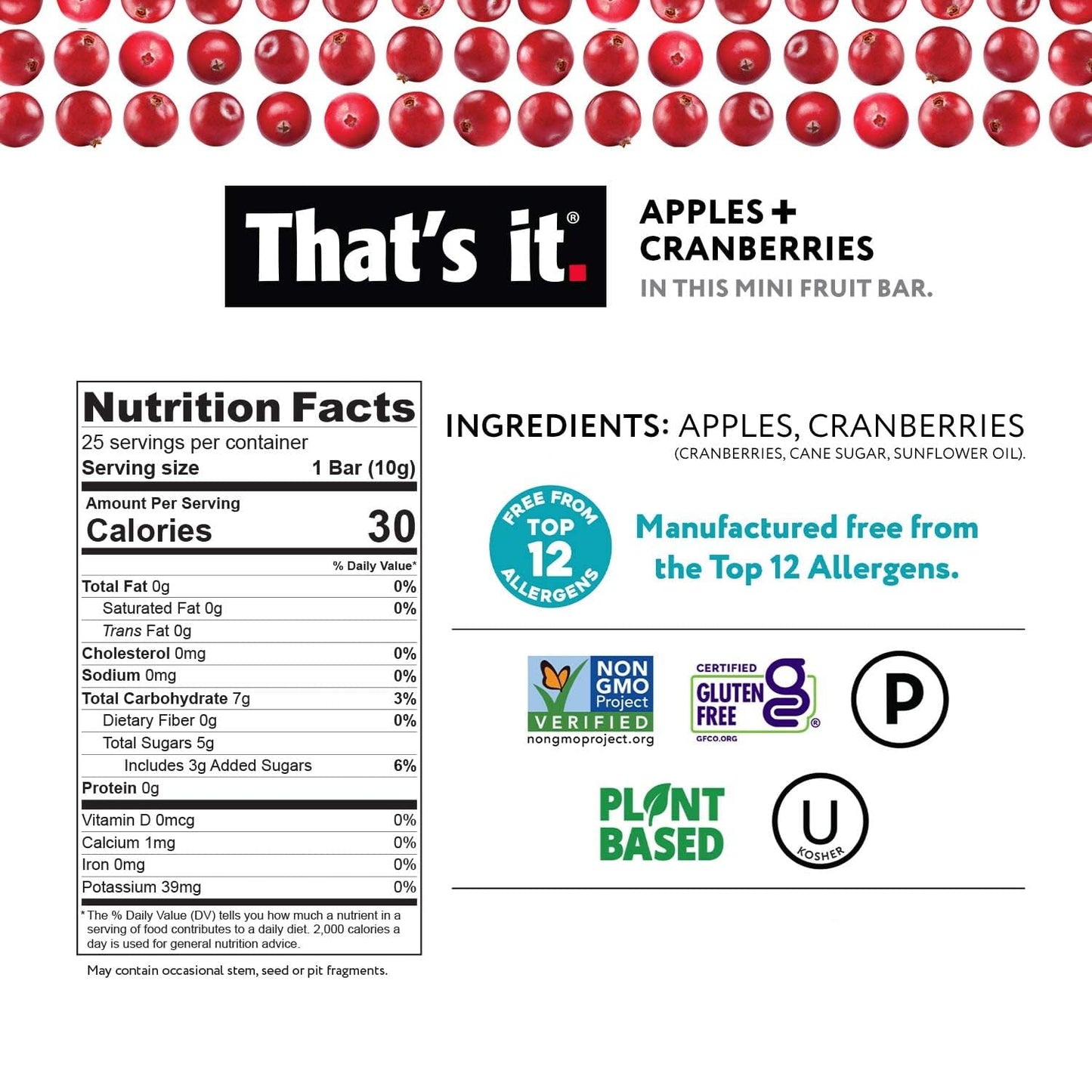 Thats It. Fun Size Fruit Bars Variety Pack(50 Pieces, 10g Each) With Apples + Bananas, Apples + Cranberries, Non-GMO, Paleo and