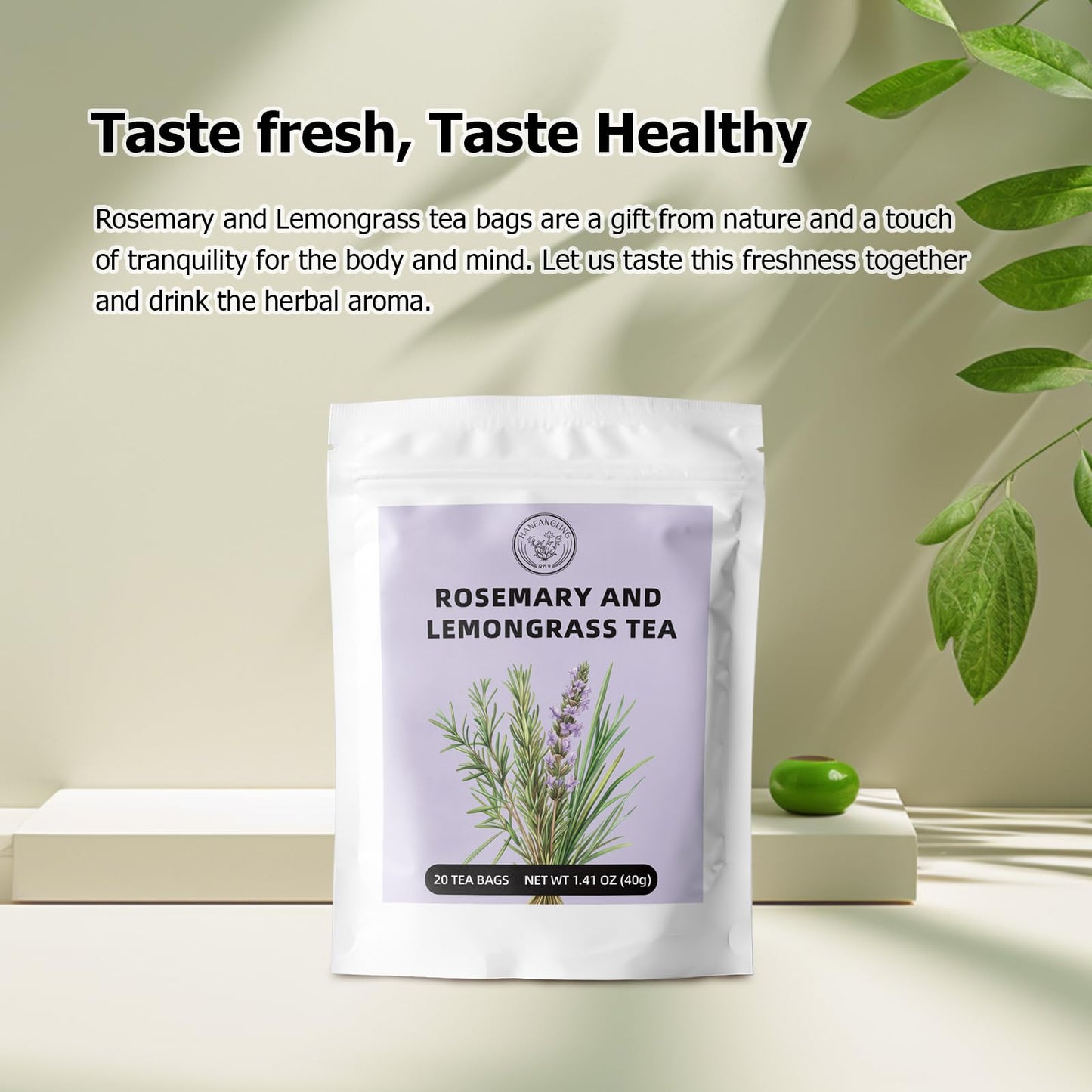 HANFANGLING Herbal Tea - Rosemary Lemongrass, Caffeine-Free, 20 Tea Bags, Refreshing & Uplifting, Ideal for Relaxation & Digestion
