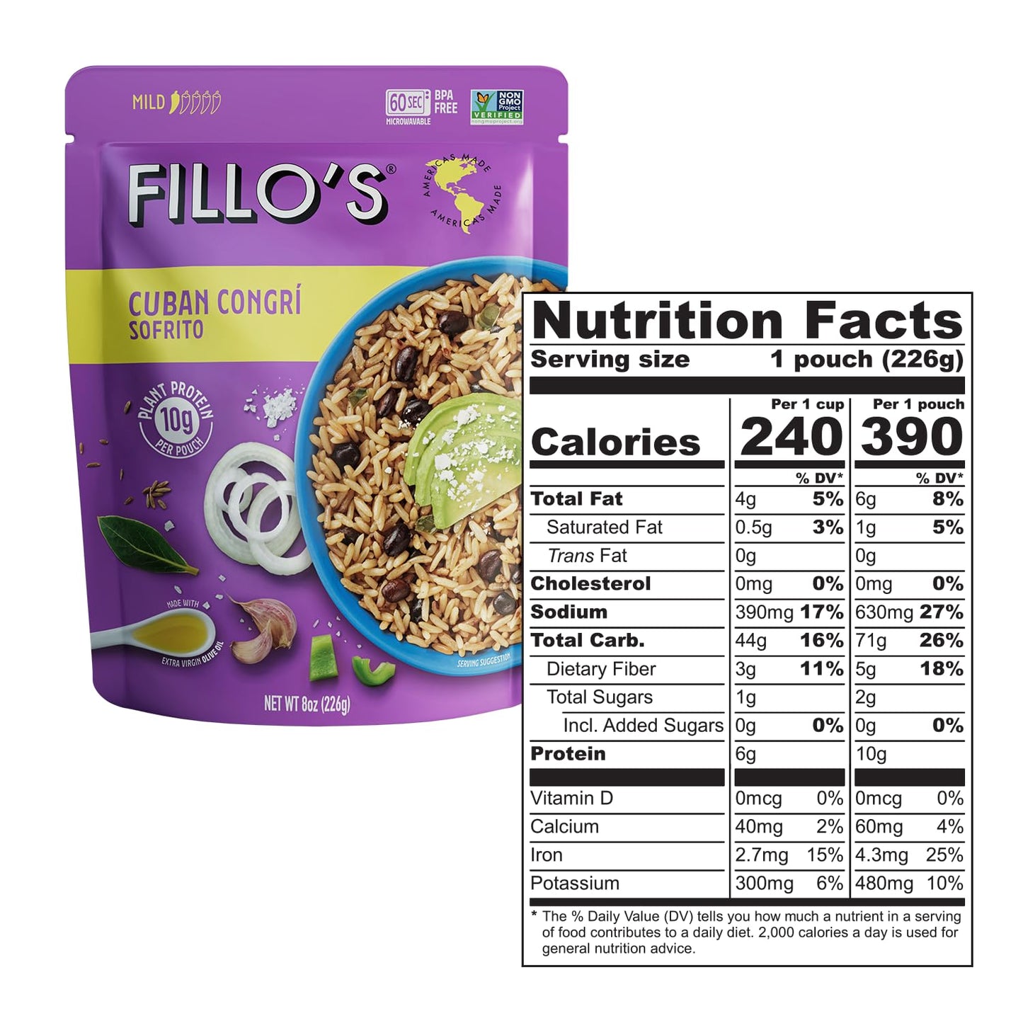 Fillo'S Cuban Congri - Black Beans And Rice, Ready To Eat Rice With Beans, 8 Oz Pk Of 6, Gluten-Free, Preservative-Free, Microwa
