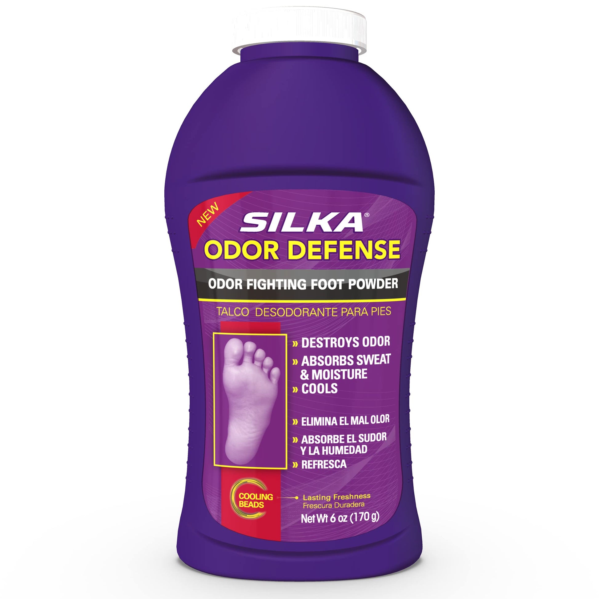 Silka Odor Fighting Foot Powder & Shoe Deodorizer With Corn Starch Powder, Talc & Cooling Beads For Lasting Freshness, Absorbs S