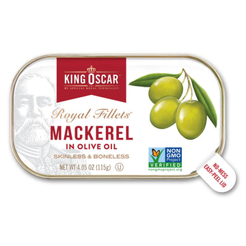 King Oscar Mackerel In Olive Oil, 4.05 Ounce Can (Pack Of 12, Packaging May Vary), Skinless & Boneless, Wild Caught Canned Mackerel