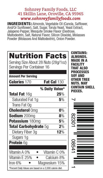 Sohnrey Family Foods Smokey Jalapeno Spicy Almonds Roasted Snack Nuts 16 oz