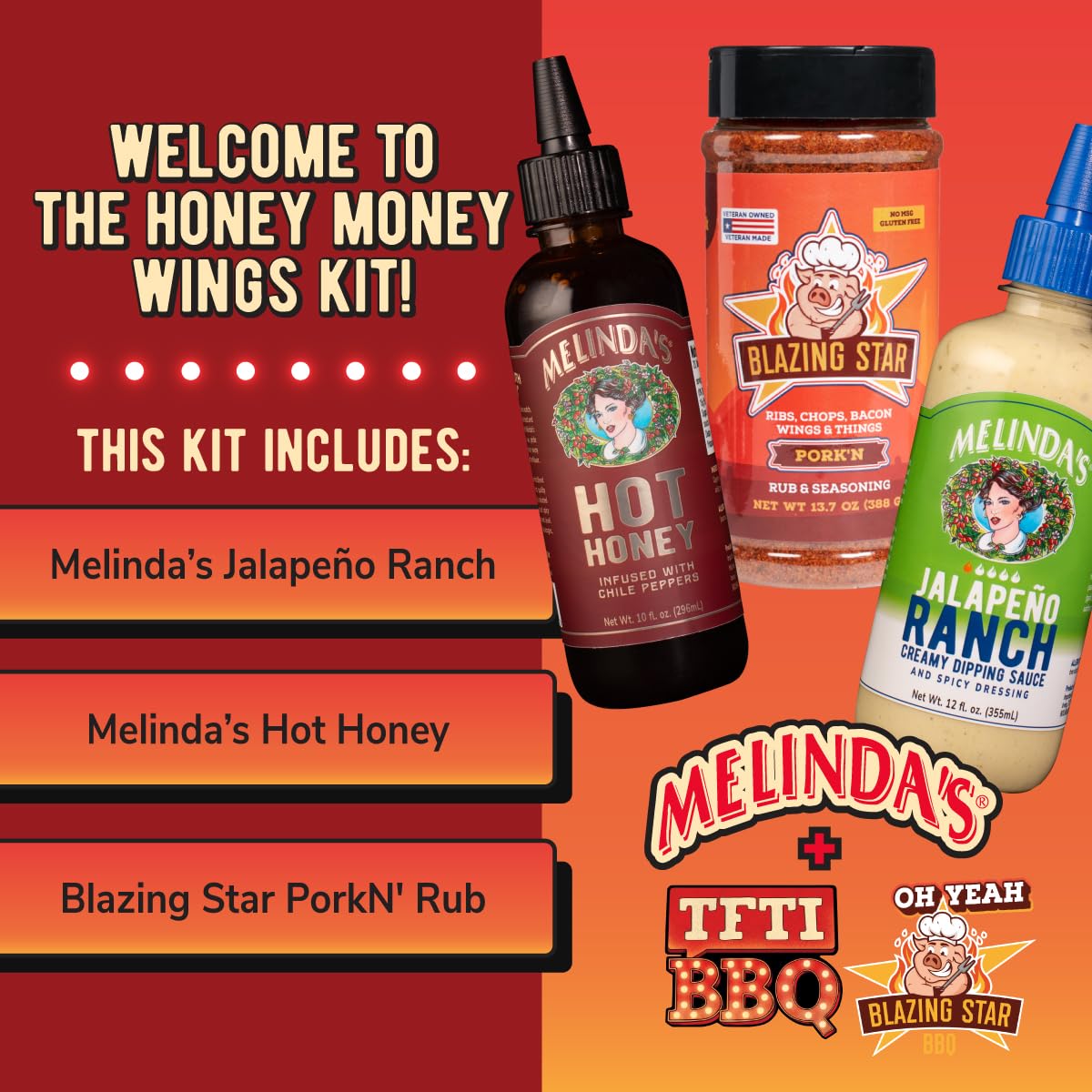 Melindas Honey Money Wings Recipe Kit - 3 Pack + Recipe - 2024 Open Fire Meat Up Award Winning Kit From Tony ''Tone'' Ramirez In