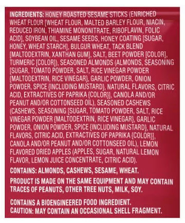 Korean Style BBQ Trail Mix: Seasoned Almonds & Cashews, Honey Roasted Sesame Sticks, Lemon Flavored Dried Apples, Sweet Spicy Sn