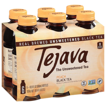 Tejava Peach Black Iced Tea, 6 Pack, 16.9Oz Pet Bottles, Unsweetened, Non-Gmo, Kosher, No Sugar Or Sweeteners, No Calories, No P