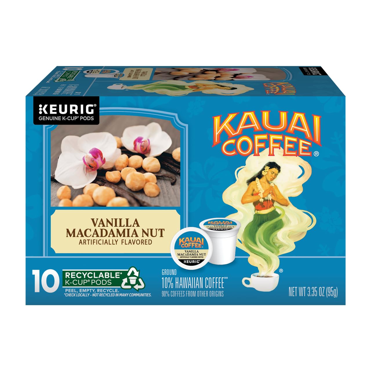 Kauai Coffee K-Cup Pods - Vanilla Macadamia Nut Flavor - Premium Arabica, 10 Ct (Pack Of 2)