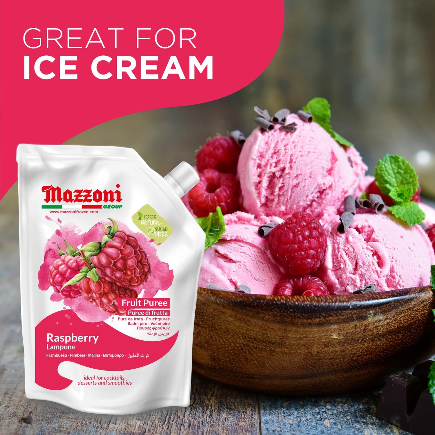 Raspberry Puree, 100% Pure Raspberries, Just Fruit, No Sugar Added, Real Fruit For Smoothies, Drinks, Cocktails, Fruit Juice - 2