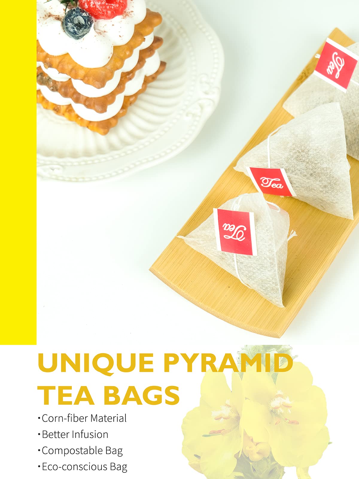 TeeLux Mullein Leaf Tea Bags, Caffeine Free, 30 Count, Biodegradable Corn Fiber Pyramid Bags