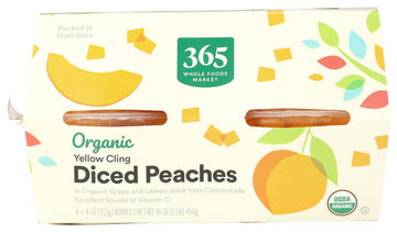 365 by Whole Foods Market Organic Diced Peaches, 16 OZ, 4 Pack - Healthy Snack, No Added Sugar, Gluten-Free