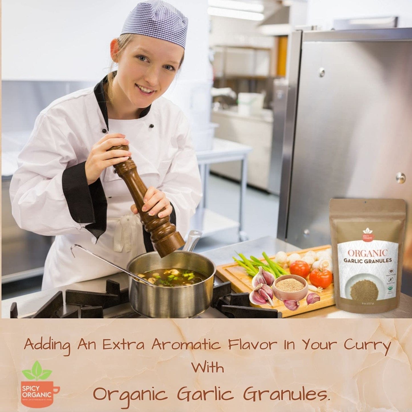 Spicy Organic Garlic Granules - 100% Usda Organic- Premium Quality Granulated Garlic Powder For Mouthwatering Rubs On Beef, Pork