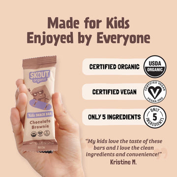 Skout Organic Chocolate Brownie Kids Snack Bars (18 Pack) | Organic Kids Snack Bars | School Snacks & Lunch Snacks | No Refined