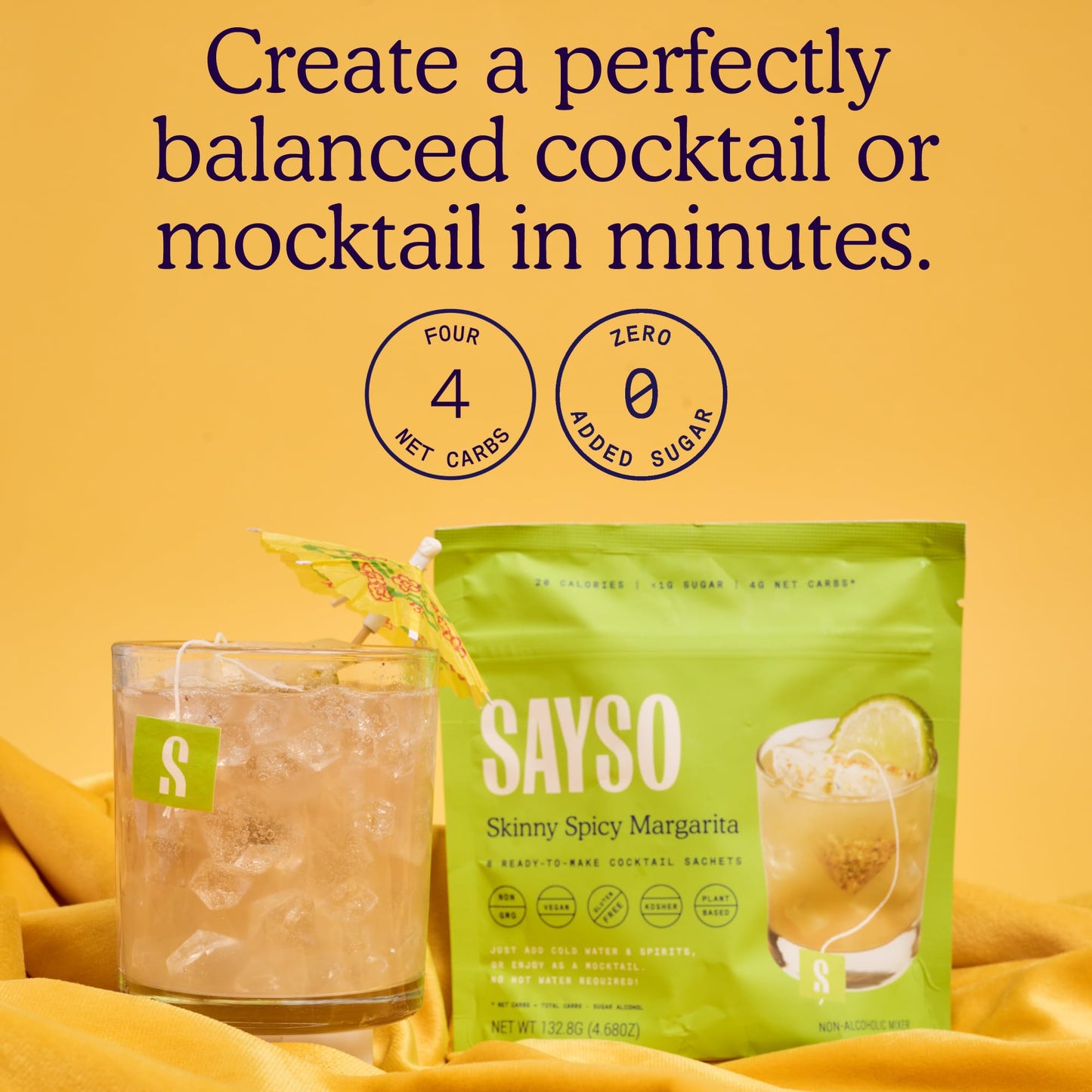 SAYSO Cocktail Tea Bags - Instant Skinny Spicy Margarita Mix - All Natural, Low Calorie, Low Sugar, No Hot Water Needed