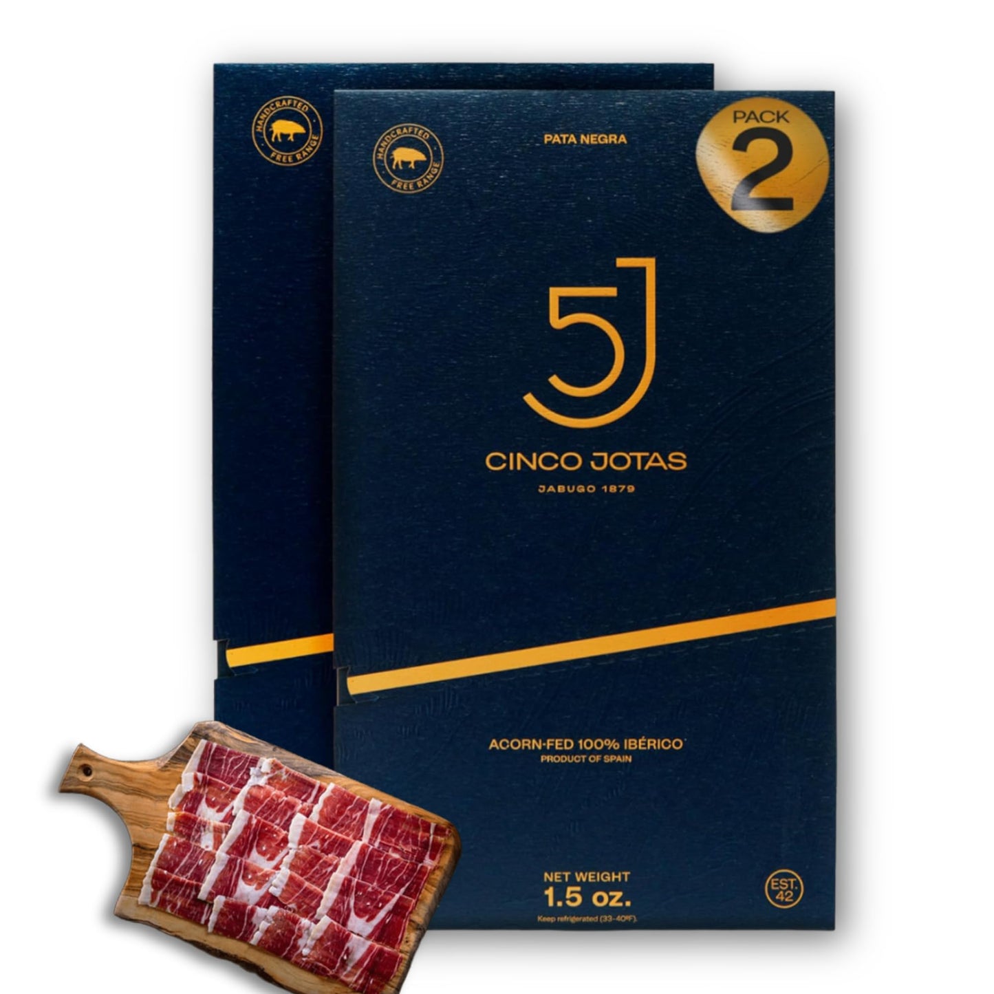 Cinco Jotas Hand-Carved Jamón Ibérico De Bellota | 100% Acorn-Fed Iberian Ham | Authentic Spanish Ham Ibérico - 1.5 Oz Pack Of 2 - Traditional Carving Pack