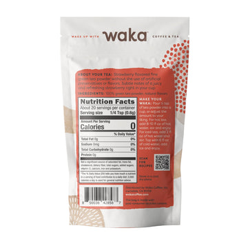 Waka Instant Green Tea Mix, Strawberry Flavored - 100% Tea Leaves, No Additives, Unsweetened Travel Size Tea Powder - Easy Quick
