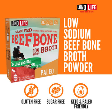 Lonolife Low Sodium Beef Bone Broth Powder Mix | Grass-Fed, 10G Protein | Collagen-Rich, Keto & Paleo Friendly | Natural Ingredi
