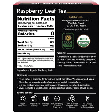 Buddha Teas Organic Raspberry Leaf Tea - Ou Kosher, Usda Organic, Ccof Organic, 18 Bleach-Free Tea Bags