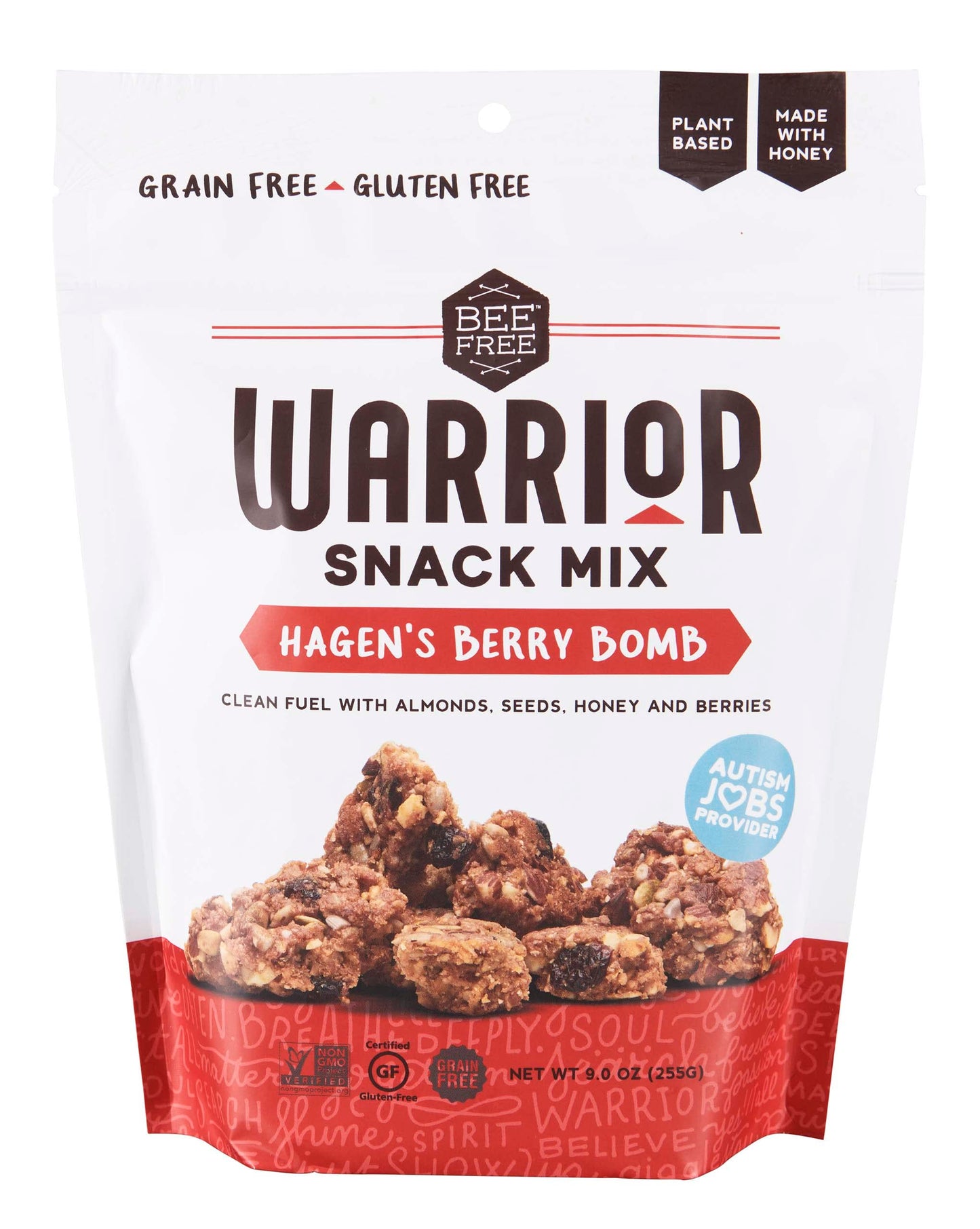 BeeFree Warrior Mix Granola Bites - Gluten Free, Paleo, Low Carb, 9 Ounce Bags, 3 Pack