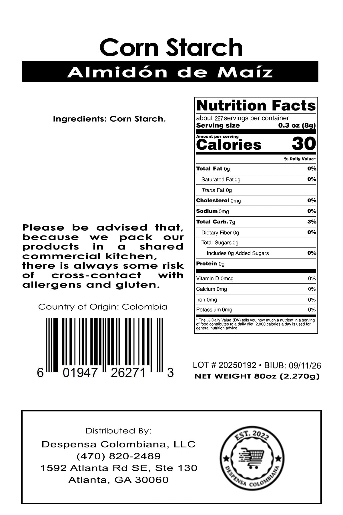 15 lbs Pure Corn Starch Powder for Cooking Bulk - Includes a 100% Pure Bag of Corn Starch Powder Bulk by Despensa Colombiana - P
