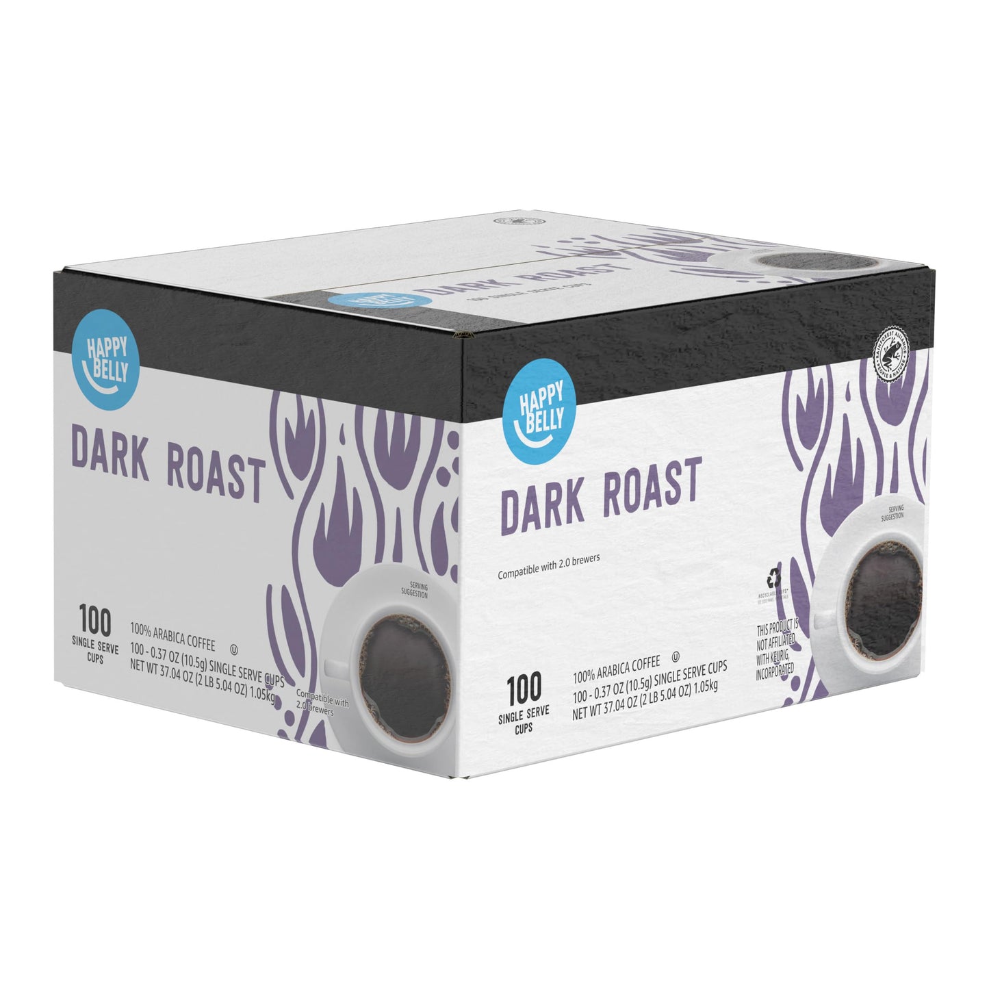 Happy Belly Dark Roast Coffee Pods, Compatible with Keurig 2.0, 100 Count