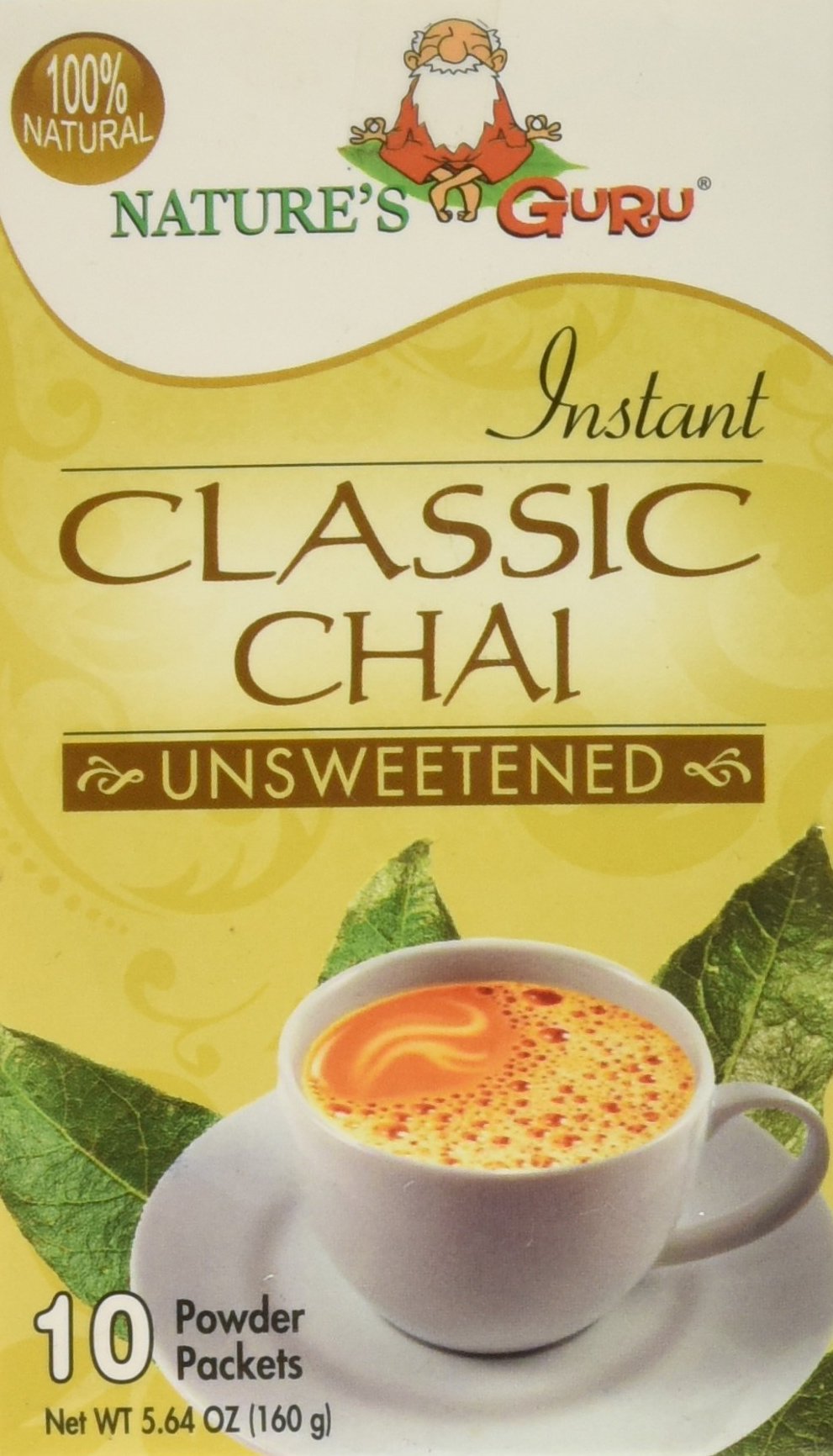 Natures Guru Instant Classic Chai Tea Drink Mix, Unsweetened, 10 Count Single Serve Packets, 0.71 Ounce (Pack of 8)