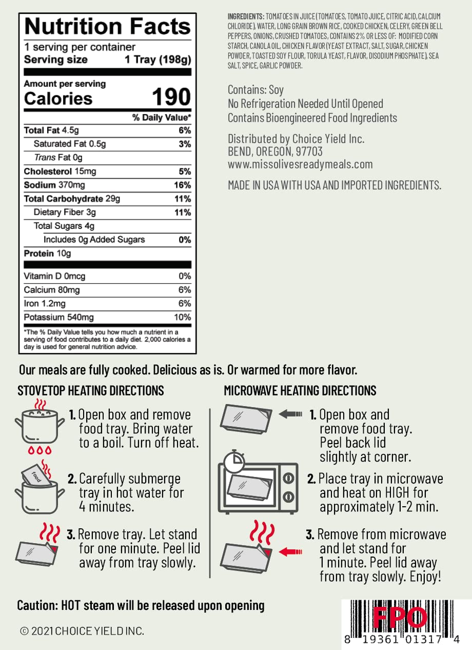 MISS OLIVE'S Variety Pack Microwavable Ready Meals - Lower Sodium (Bundle of 6) - One of Each Flavor