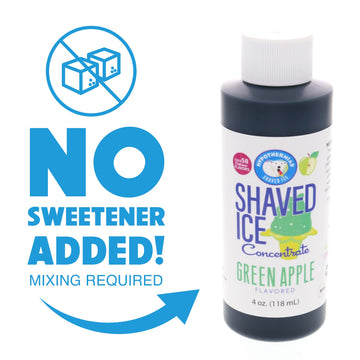 Hypothermias Unsweetened Shaved Ice & Snow Cone Syrup Concentrate - Green Apple - 4 Fl Oz - Makes 1 Gallon - Add Water & Sweetener