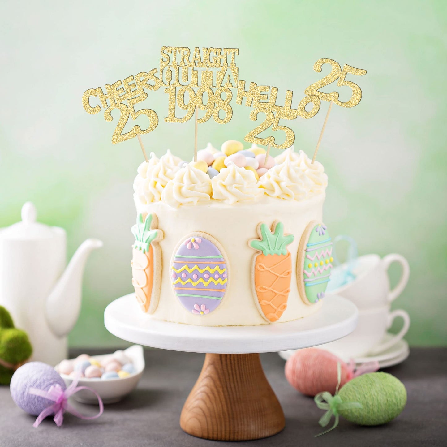 Gyufise 24Pcs Happy 25Th Cupcake Toppers Glitter Twenty-Five Straight Outta 1998 Cupcake Picks Cheers To 25 Years Birthday Cake