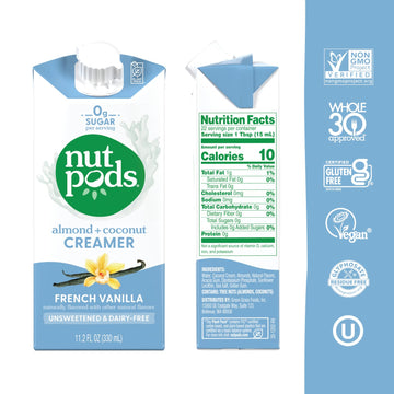Nutpods Dairy-Free Creamer Unsweetened (French Vanilla, 12-Pack) - Whole30 / Paleo / Keto / Vegan / Sugar Free 11.2 Ounces