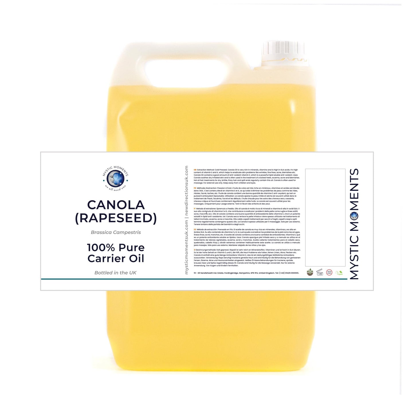 Mystic Moments| Canola (Rapeseed) Carrier Oil 5 Litres (Brassica napus) | Lightweight Moisturising Treatment for Skin & Hair Car