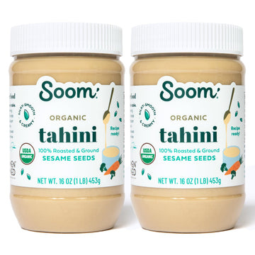 Soom Foods Organic Tahini 16oz (2 Pack) | Roasted & Ground Sesame Seed Paste | Creamy Texture for Hummus, Sauces, Dips, Salad Dr