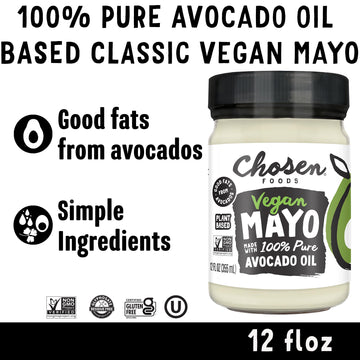 Chosen Foods Classic Vegan Avocado Oil-Based Mayonnaise, Gluten & Dairy Free, Low-Carb, Keto & Paleo Diet Friendly, Mayo for San