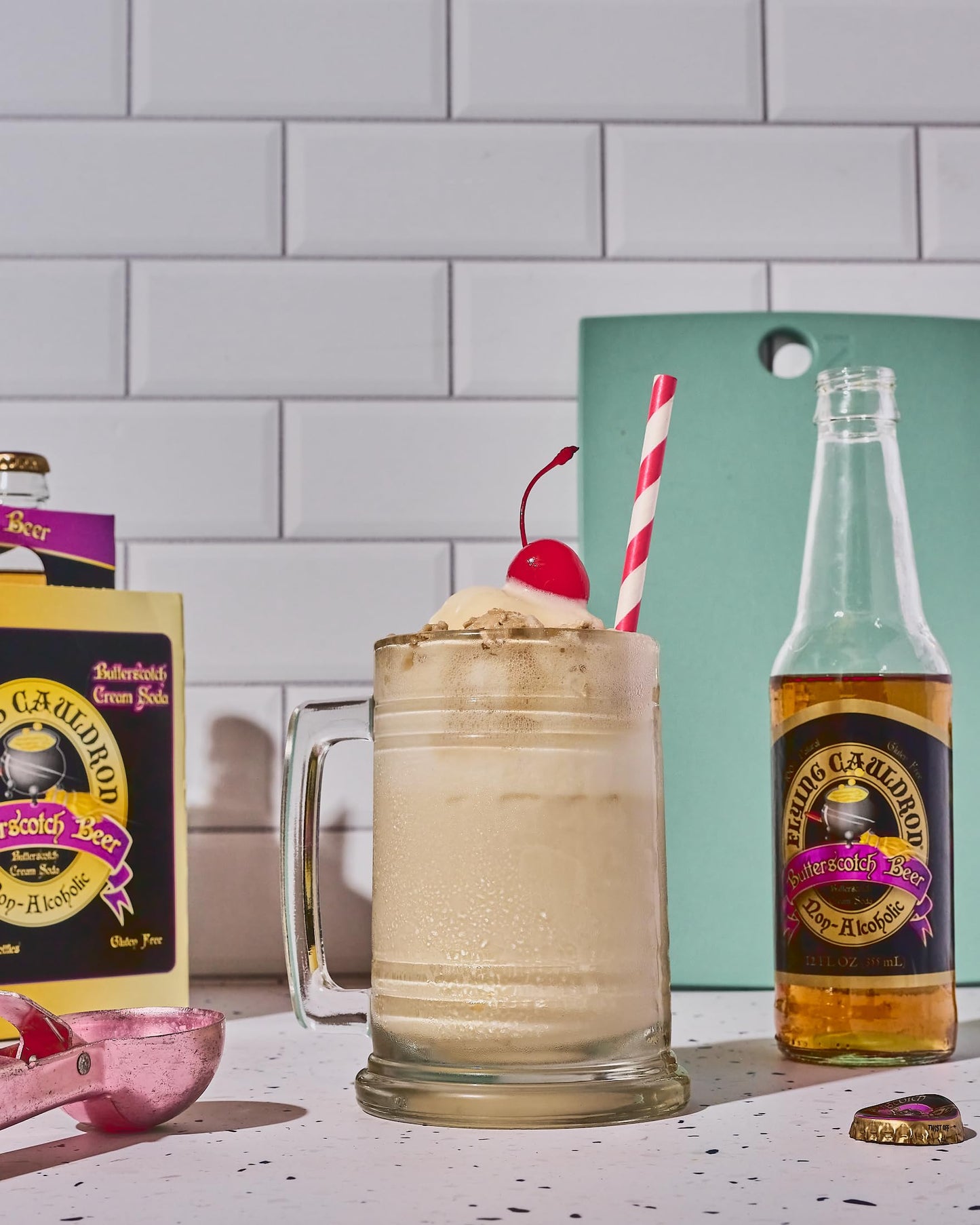 Flying Cauldron Butterscotch Soda - Handcrafted Bold Creamy Brew - 12Oz Glass Bottles, 12 Pack