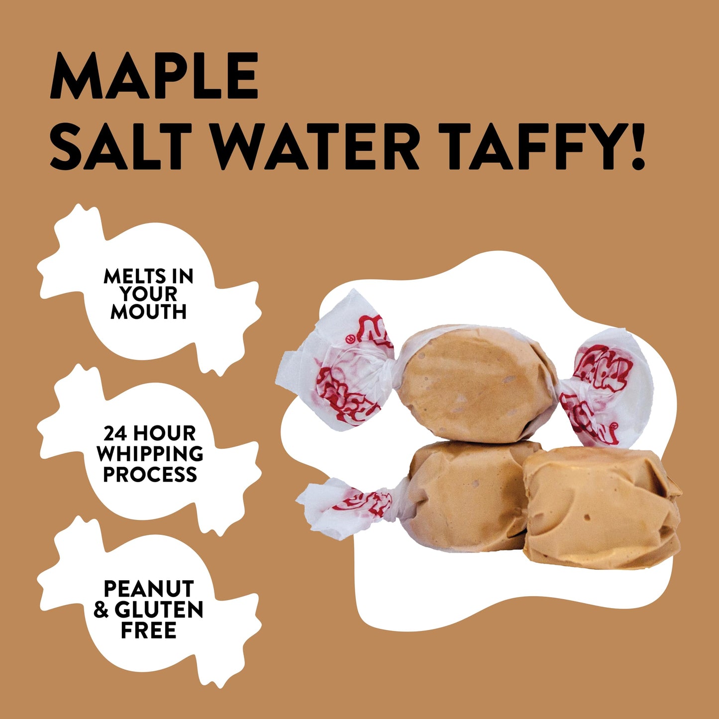 Taffy Town Saltwater Taffy- Maple | Gourmet Taffy| Nougat-Style Candy| Soft & Delicious| Sumer Snack Treats| Party Good Candies| 2.5Lbs
