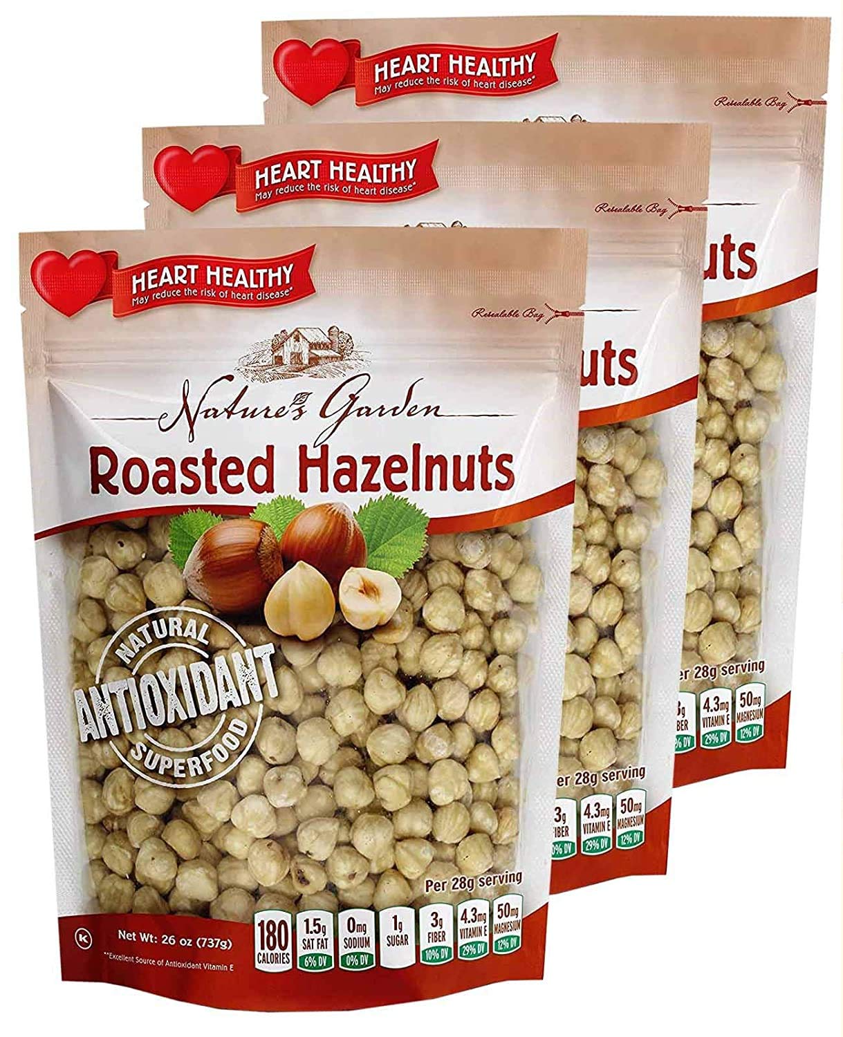 Natures Garden Roasted Hazelnuts - Whole Roasted Hazelnuts, Raw Bulk Hazelnuts, High Fiber, Kosher Certified, Cholesterol Free,