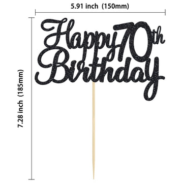 Gyufise 1 Pack Black Happy 70Th Birthday Cake Topper Glitter Happy 70 Cupcake Topper Cheers To 70 Fabulous Cake Decoration For 7
