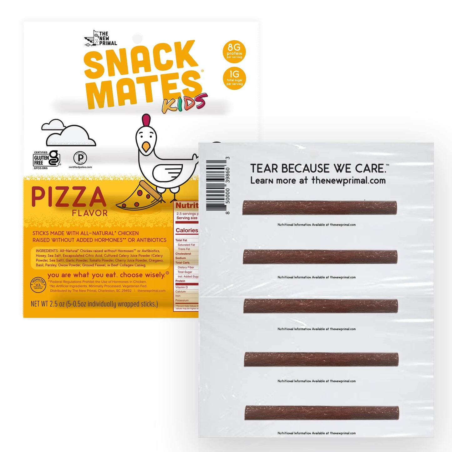 The New Primal Snack Mates Pizza Chicken Sticks, Gluten Free Healthy Snacks For Kids, Low Sugar High Protein Back To School Snac